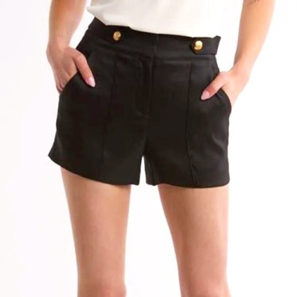 Veronica Beard 'Runo' High-Waist Linen-Blend Shorts, Black